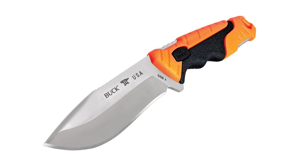 Buck Knives 658 Pursuit Pro Small Knife, 3.75in S35VN Satin Drop Point, Versaflex Orange/Black Handle, 12753
