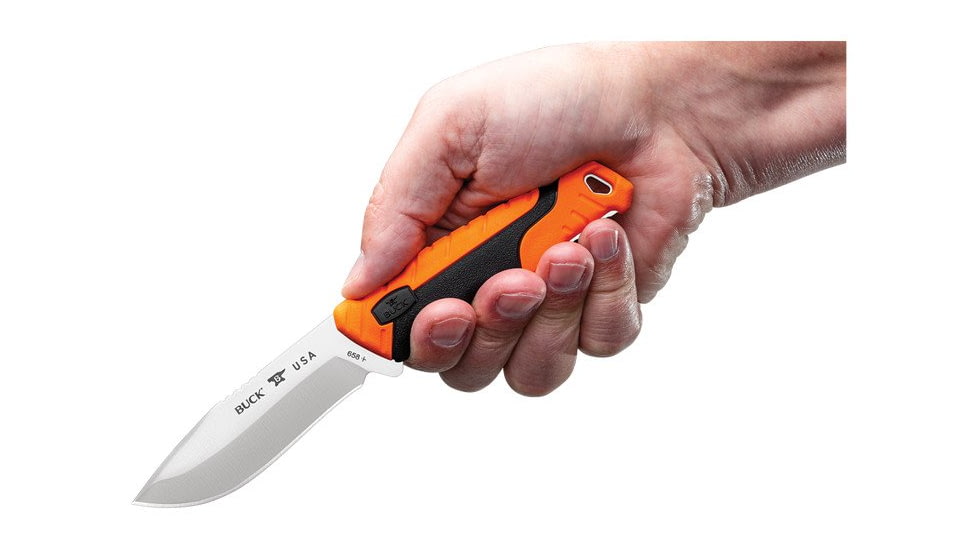 Buck Knives 658 Pursuit Pro Small Knife, 3.75in S35VN Satin Drop Point, Versaflex Orange/Black Handle, 12753