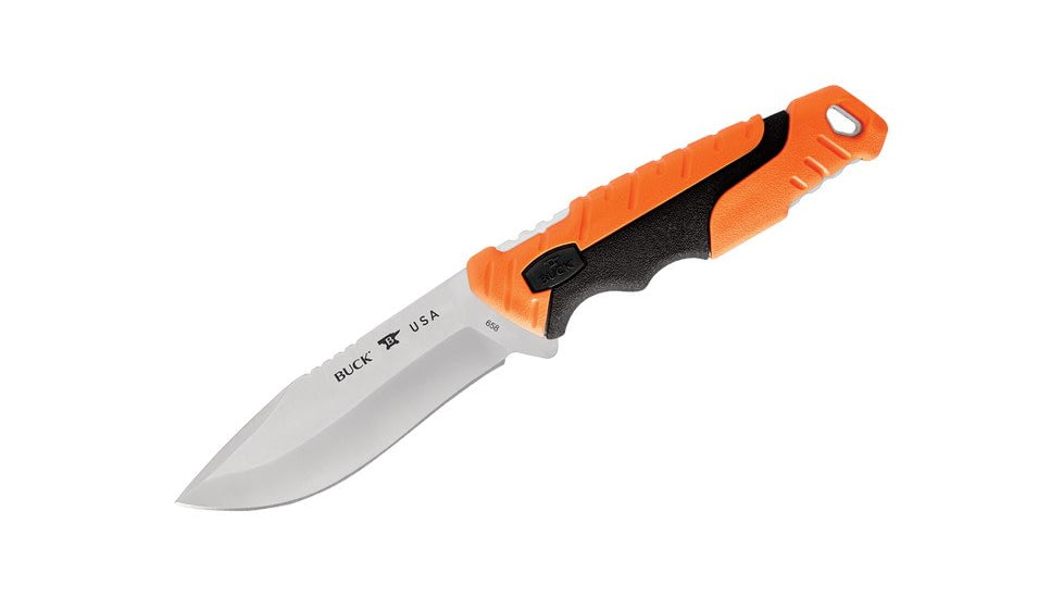 Buck Knives 658 Pursuit Pro Small Knife, 3.75in S35VN Satin Drop Point, Versaflex Orange/Black Handle, 12753