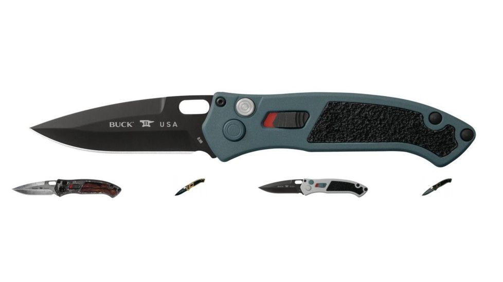 Buck Knives 898 Impact 3.125in Folding Knife, Blue, Carbon Fiber II, Coyote Tan, Crushed Silver, Olive Drab Green