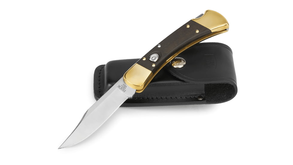 Buck Knives Auto Folding Knife, 3 3/4in 420HC Stainless Steel Blade, Ebony/Brass, 0110BRSA