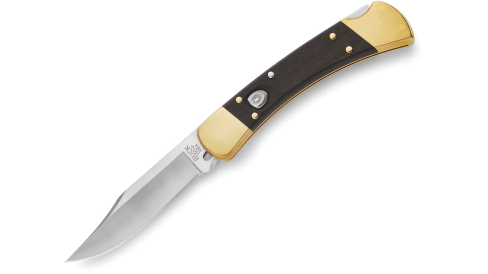 Buck Knives Auto Folding Knife, 3 3/4in 420HC Stainless Steel Blade, Ebony/Brass, 0110BRSA