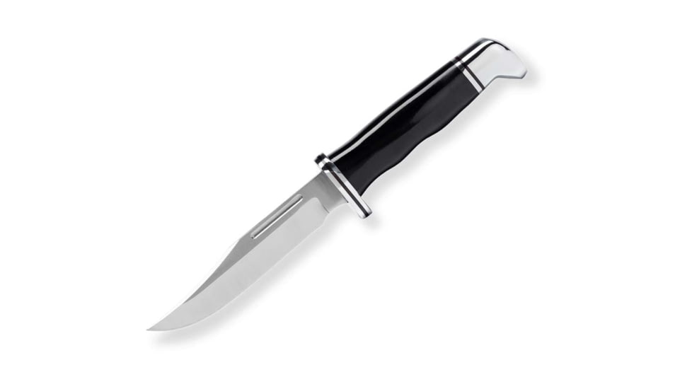 Buck Knives Brahma Black Phenolic Knife, 8.75in Overall, 4.5in, 420HC, Satin Clip Point Blade, Black Phenolic Handle, Leather Sheath, 13453