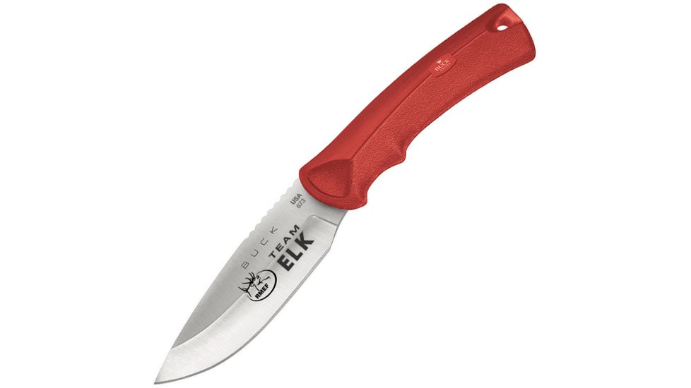 Buck Knives Bucklite Max RMEF Fixed Blade Knife, 7.25in, 3.25in, Stainless Steel, Standard Edge, Satin, Red, Rubber Handle BU673RDSRMEF