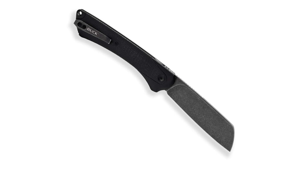 Buck Knives 263 HiLine XL SW Folding Knife, 3.75in Blade, 5.13 in Closed, D2 Tool Steel, Black Stonewash Cleaver Blade, Black Canvas Micarta Handle w/ Aluminum Bolsters, 0263BKS1B/13553