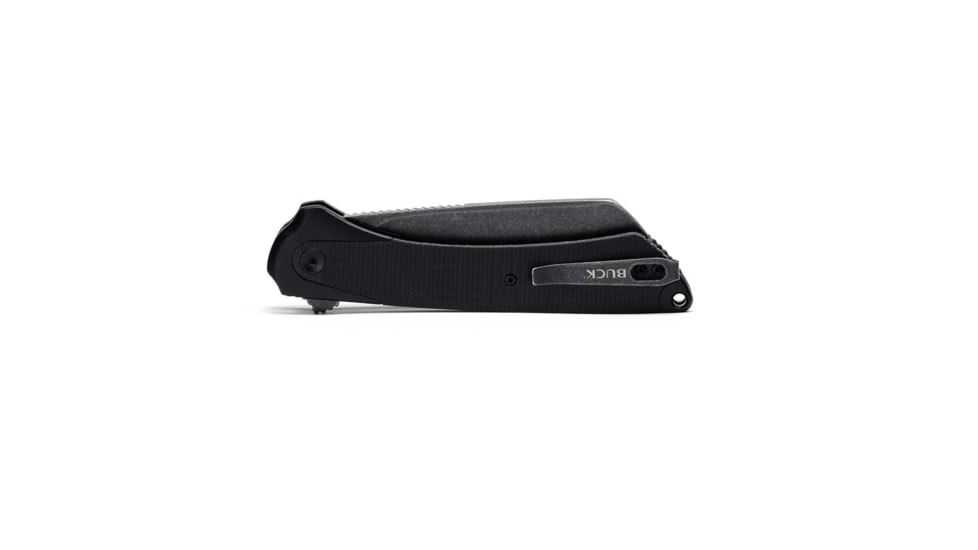 Buck Knives 263 HiLine XL SW Folding Knife, 3.75in Blade, 5.13 in Closed, D2 Tool Steel, Black Stonewash Cleaver Blade, Black Canvas Micarta Handle w/ Aluminum Bolsters, 0263BKS1B/13553