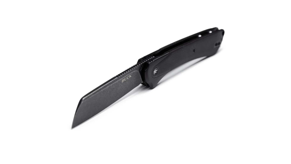 Buck Knives 263 HiLine XL SW Folding Knife, 3.75in Blade, 5.13 in Closed, D2 Tool Steel, Black Stonewash Cleaver Blade, Black Canvas Micarta Handle w/ Aluminum Bolsters, 0263BKS1B/13553