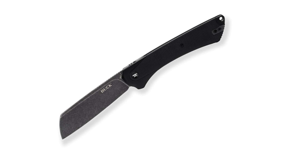 Buck Knives 263 HiLine XL SW Folding Knife, 3.75in Blade, 5.13 in Closed, D2 Tool Steel, Black Stonewash Cleaver Blade, Black Canvas Micarta Handle w/ Aluminum Bolsters, 0263BKS1B/13553