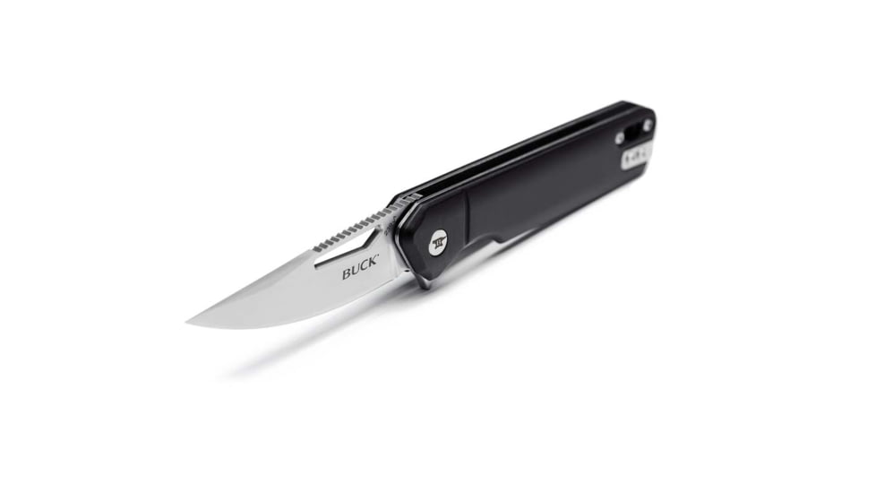 Buck Knives 239 Infusion Assisted Opening Folding Knife, 4.63 in Closed, 3.25 in, 7Cr17MoV, Satin Drop Point Blade, Aluminum, Black Anodized Handle, 0239BKS1B/13549