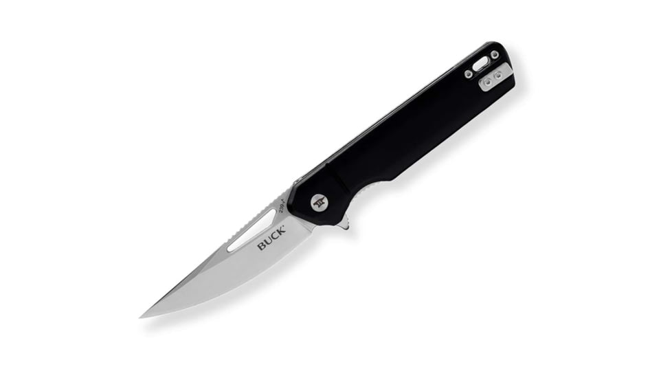 Buck Knives 239 Infusion Assisted Opening Folding Knife, 4.63 in Closed, 3.25 in, 7Cr17MoV, Satin Drop Point Blade, Aluminum, Black Anodized Handle, 0239BKS1B/13549