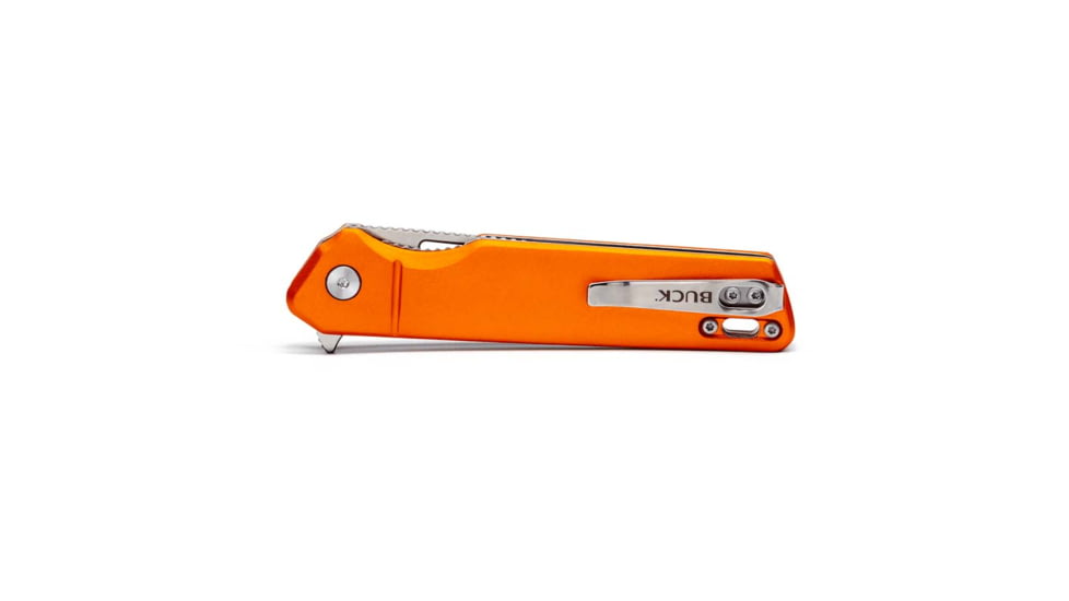 Buck Knives 239 Infusion Assisted Opening Folding Knife, 4.63 in Closed, 3.25 in, 7Cr17MoV, Satin Drop Point Blade, Orange Anodized Aluminum Handle, 13551