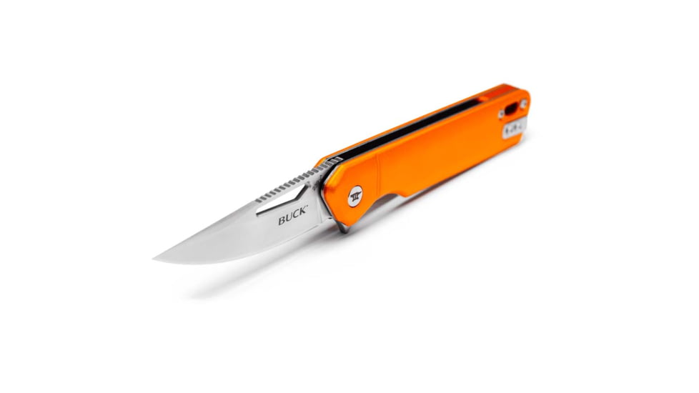 Buck Knives 239 Infusion Assisted Opening Folding Knife, 4.63 in Closed, 3.25 in, 7Cr17MoV, Satin Drop Point Blade, Orange Anodized Aluminum Handle, 13551