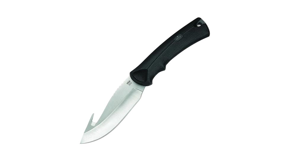 Buck Knives Large Lite MAX Hunting Knife 4 Inch Fixed Blade With Guthook Black Alcryn Rubber Handle And Nylon Sheath