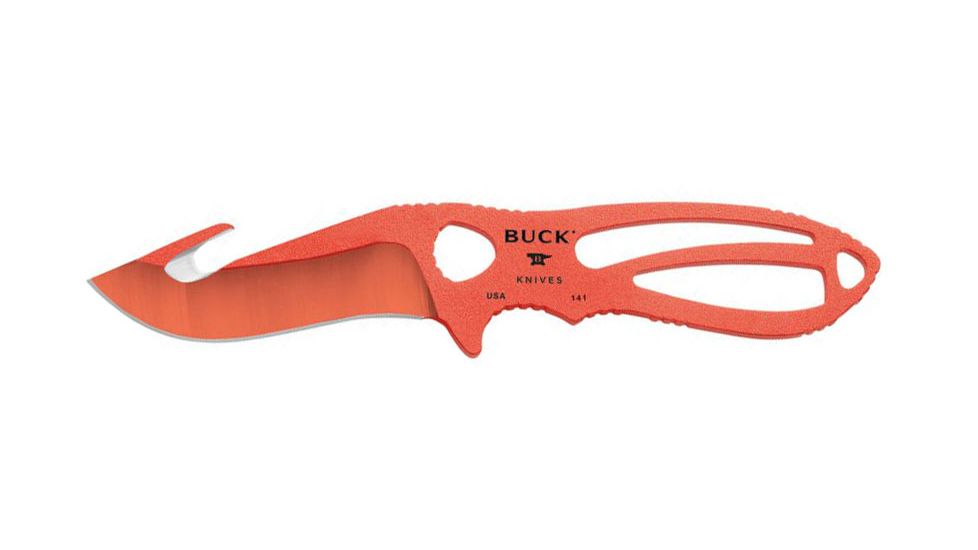 Buck Knives Paklite Guthook Skinner Orange Fixed Blade Knife, 3.5in, 420HC Steel, Standard Edge, Orange, Stainless Handle, 10557