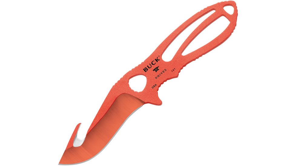 Buck Knives Paklite Guthook Skinner Orange Fixed Blade Knife, 3.5in, 420HC Steel, Standard Edge, Orange, Stainless Handle BU141ORG
