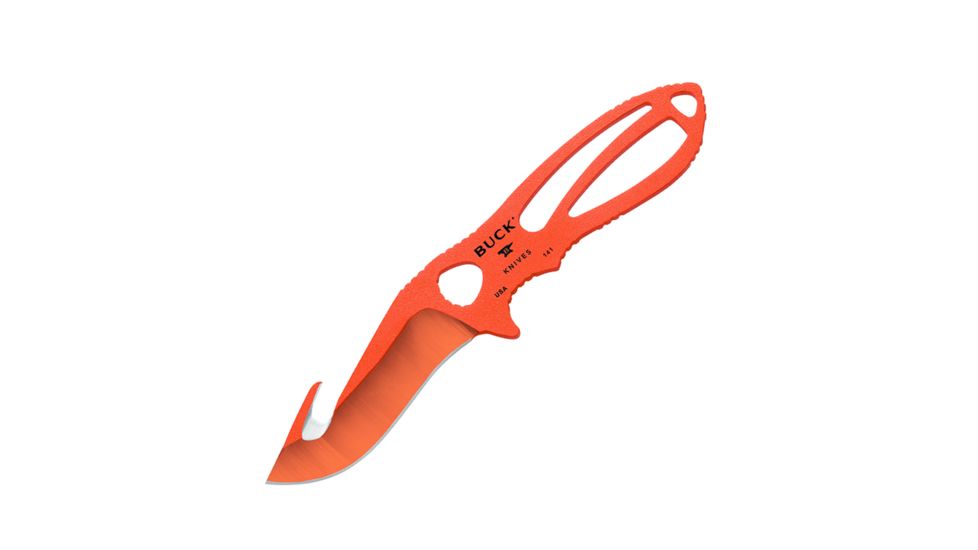 Buck Knives Paklite Large Skinner, Guthook, w/Orange Traction Coating, 420Hc Stainless Steel 3 1/2in Blade, 0141ORG