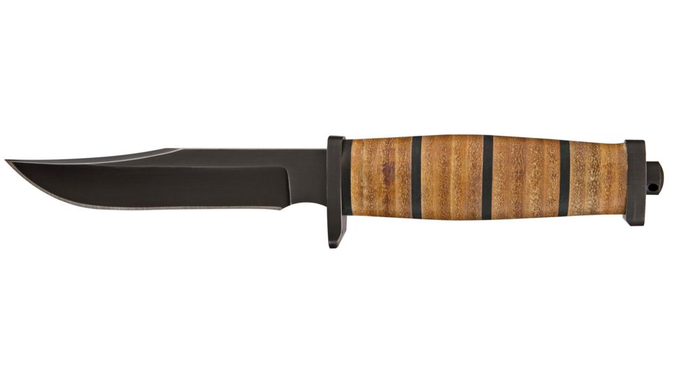 Buck Knives Small Brahma Knive, 420Hc Steel 4 1/2in Black Oxide Finish Blade, Leather/Micarta Handle, 0117BRS