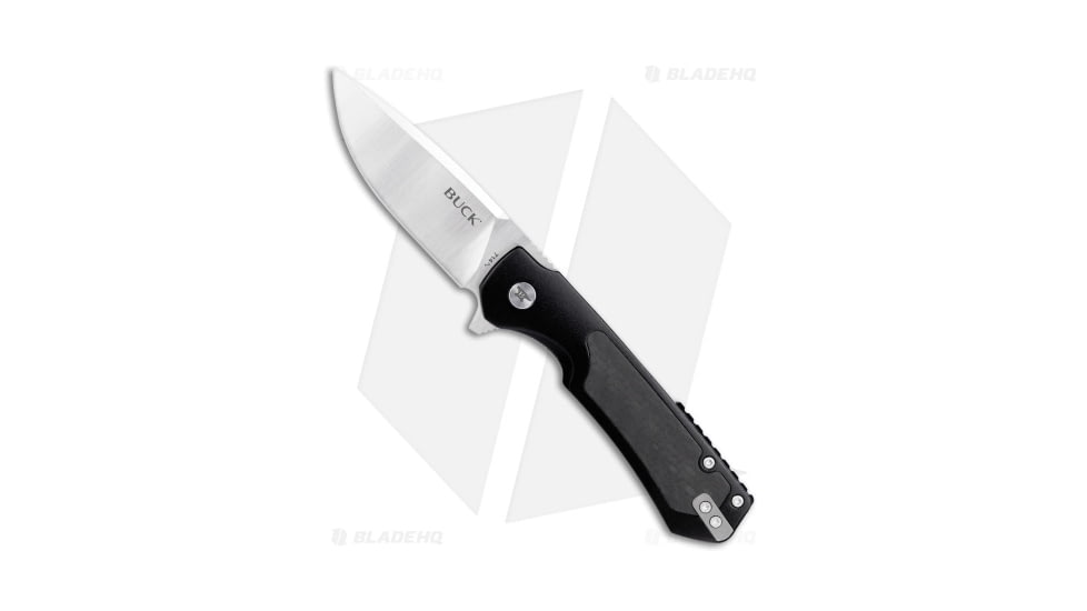 Buck Knives Stinger Frame Folding Knife, 3.00in, D2, Drop Point Blade, Aluminum, Carbon Fiber Black Handle, Steel/Black, 7.25in, BHQ-211607
