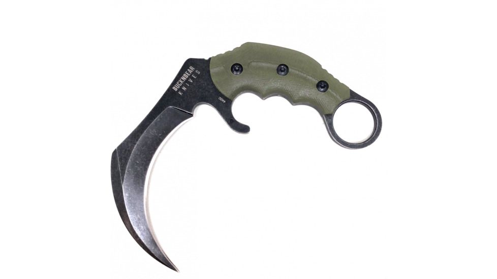 BucknBear Velociraptor Claw Karambit with 440C Handle, Black, Green, BNB1066KABGB