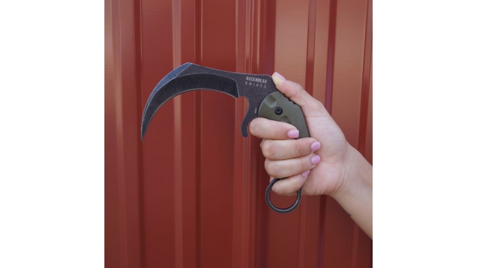 BucknBear Velociraptor Claw Karambit with 440C Handle, Black, Green, BNB1066KABGB