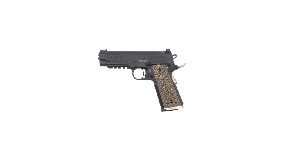 BUL Armory USA 1911-EDC-4-25 Pistol, .45 ACP, 4.25in barrel, matte black stainless steel frame, custom G10 grip, recoil operated semi-automatic, fiber-optic front, U-notch rear, 8 round magazine, BUL1911EDC4.25454.251FRRMPG