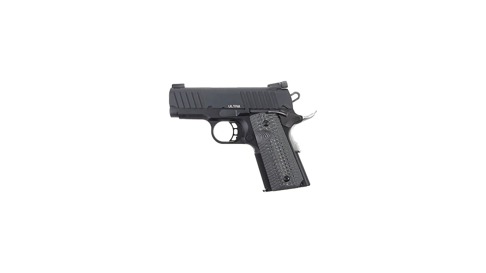 BUL Armory USA 1911-Ultra Pistol, .45 ACP, 3.25in barrel, matte black aluminum alloy frame, custom G10 grip, recoil operated semi-automatic, white dot front, adjustable rear, 7 round magazine, BUL1911UA453.251FRRMPG
