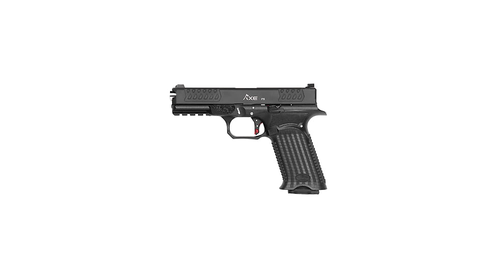 BUL Armory USA AXE-FS-Cleaver Pistol, 9mm Luger, 4.49in barrel, black polymer frame, integrated polymer grip, recoil operated semi-automatic, fixed 3-dot, 17 round magazine, BULAXEFSCLV9MM4.491FRRMPG