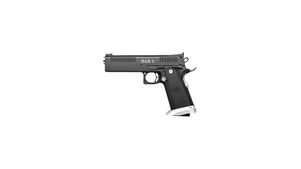 BUL Armory USA SAS-II-Standard-Limited Pistol, .40 S&amp;W, 5in barrel, black stainless steel frame, black checkered polymer grip, recoil operated semi-automatic, fiber-optic front, adjustable rear, 17 round magazine, BULSASIISTDLTD40SW51FRRMPG