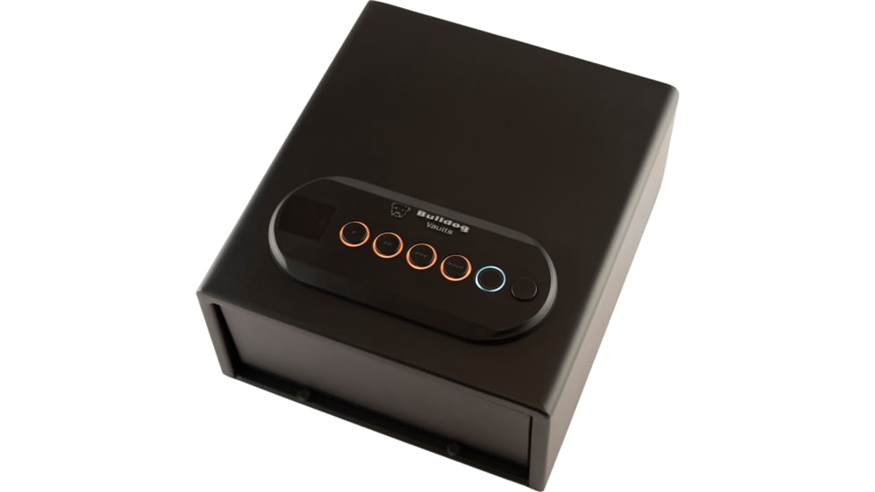 Bulldog Cases Single Pistol Vault, 13 inx8.25 inx2.75 in, Trio Lock-Key, LED Code and Biometric Fingerprint Reader, Standard Top Style Safe, Black, Includes Cable BD74TV