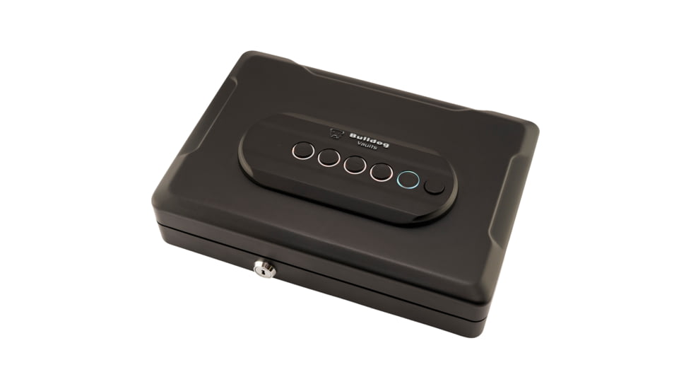 Bulldog Cases Single Pistol Vault, 13 inx8.25 inx2.75 in, Trio Lock-Key, LED Code and Biometric Fingerprint Reader, Standard Top Style Safe, Black, Includes Cable BD74TV