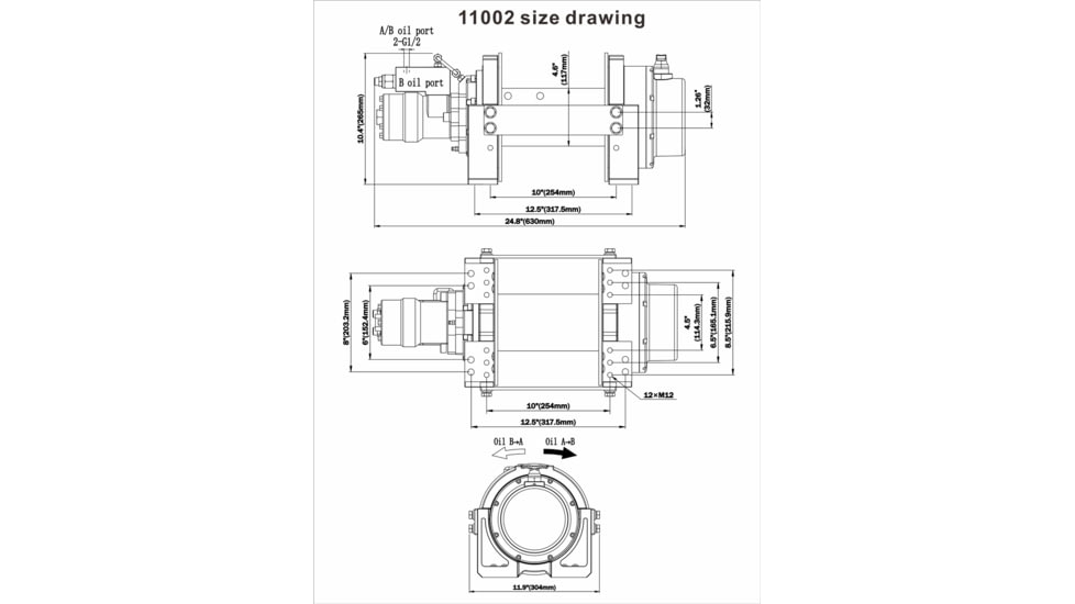 Bulldog Winch 15k Hydraulic Winch w/98ft Wire Rope, 11002