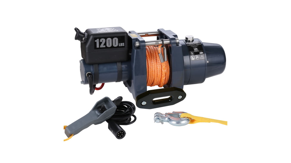 Bulldog Winch Hoist 1200 lb 12vDC, 50ft Synthetic Rope, Black, 12002