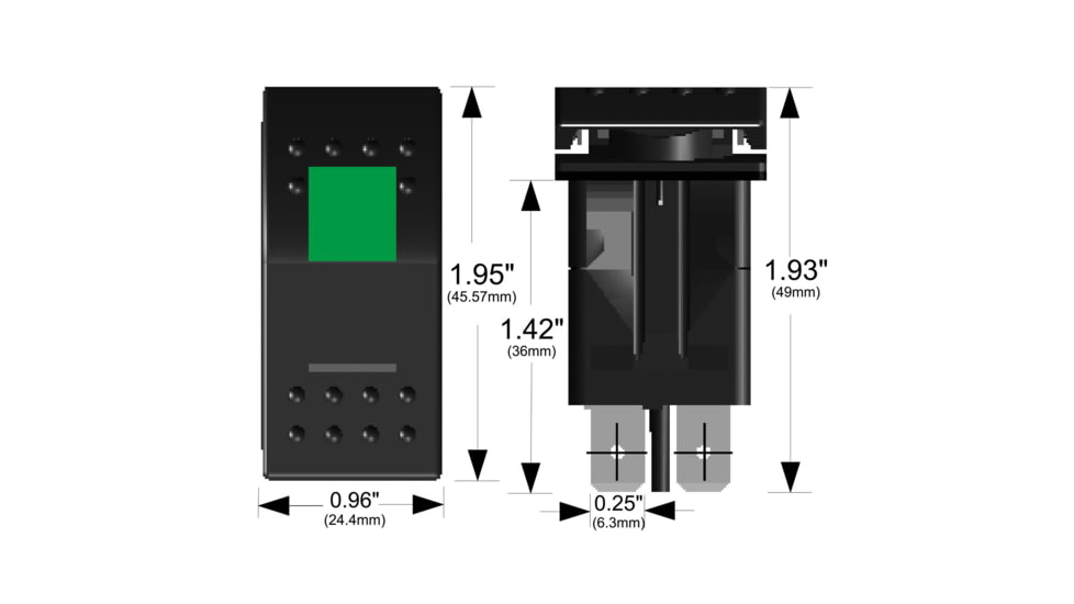 Bulldog Winch Rocker Switch-ON/OFF 5-Pin, Green, 20257