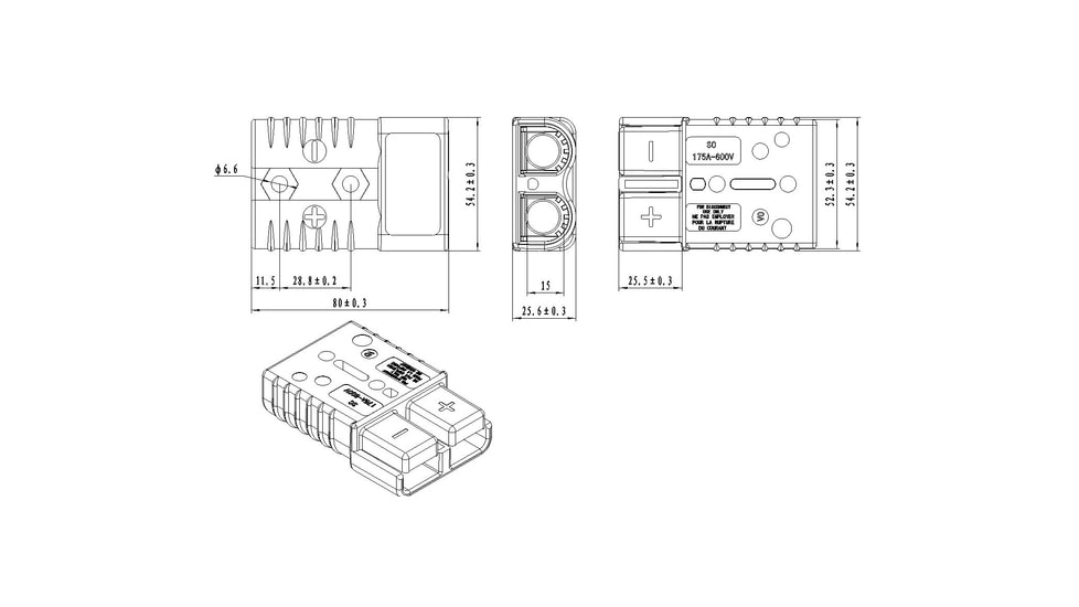 Bulldog Winch Terminals 175A x 1AWG, 1pr, Silver, 20166