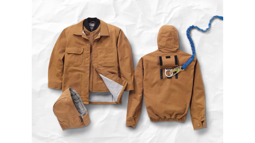 Bulwark Brown Duck Lineman Hooded Jacket with Lanyard Access, Excel FR ComforTouch, Brown Duck, RGS JLH4BDRGS