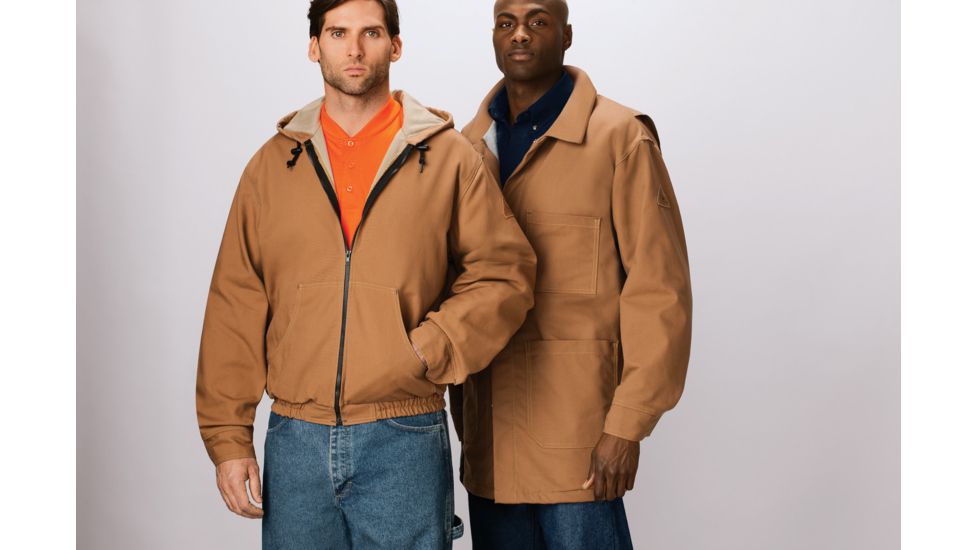 Bulwark Brown Duck Lineman Hooded Jacket with Lanyard Access, Excel FR ComforTouch, Brown Duck, RGS JLH4BDRGS