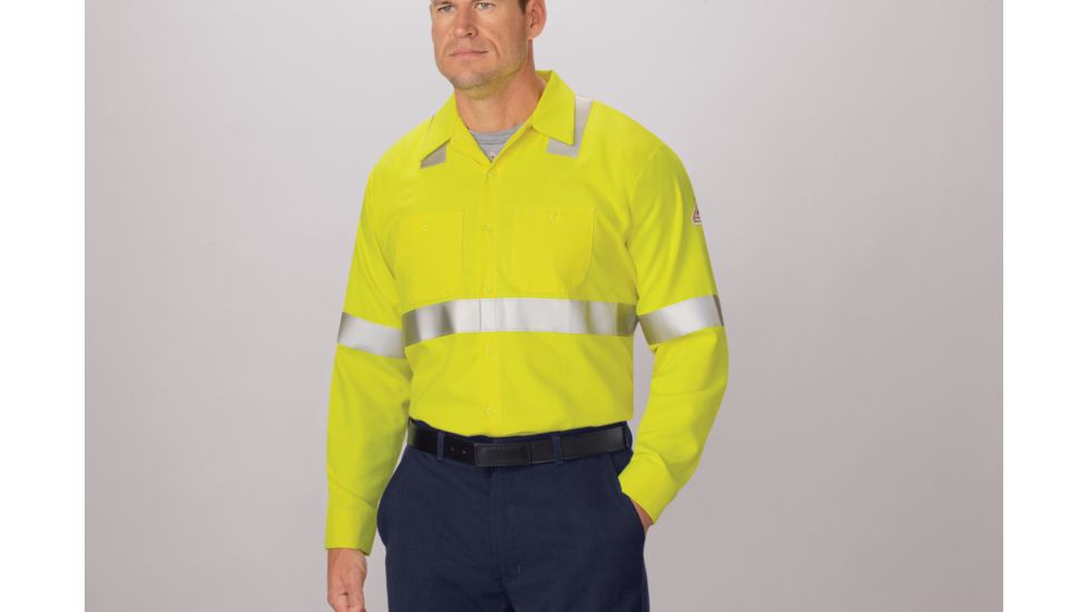 Bulwark Hi-Visibility Flame-Resistant Work Shirt-Long Sleeve, Men, SMW4HV, LN3XL SMW4HVLN3XL