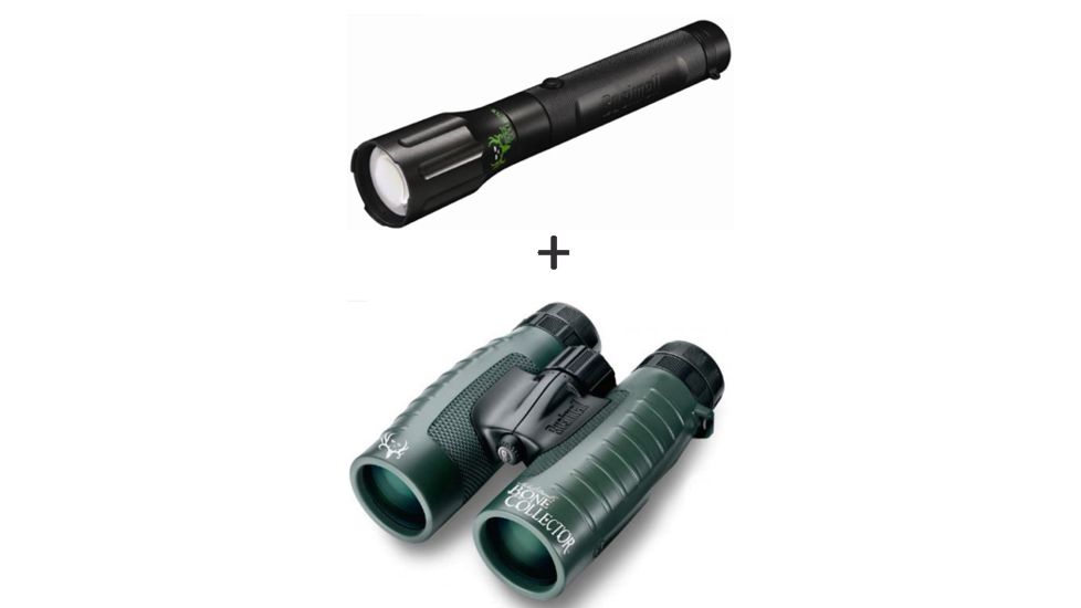 Bushnell 10x42 Trophy XLT Roof Prism Waterproof Binoculars, Green 234210 with Bushnell HD Torch Bone Collector LED Waterproof Flashlight 100400BC 234210-KIT2