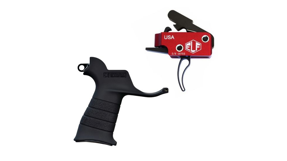Elftmann Tactical Elftmann Match Trigger Curved MATCH-C W/ Stark SE-2 AR-15 Pistol Grip With CR123 Battery Storage And Sling Hook Mount Black MATCH-C-KIT22