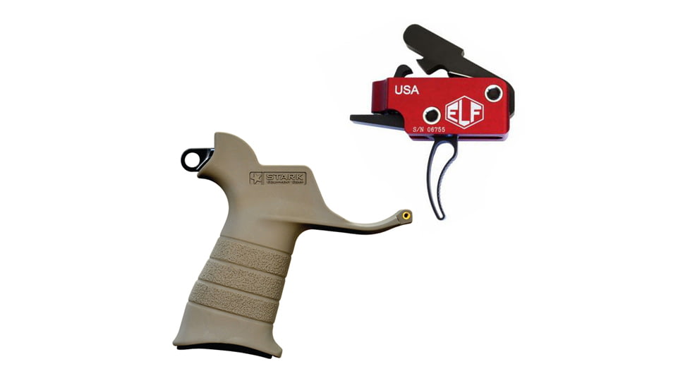 Elftmann Tactical Elftmann Match Trigger Curved MATCH-C W/ Stark SE-2 AR-15 Pistol Grip With CR123 Battery Storage And Sling Hook Mount FDE MATCH-C-KIT17