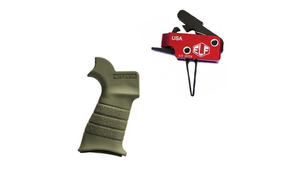 Elftmann Tactical Elftmann Match Trigger Straight MATCH-S W/ Stark Equipment AR Rifle Grip, with Hook Mount, Green ANG-HM-GR MATCH-S-KIT20