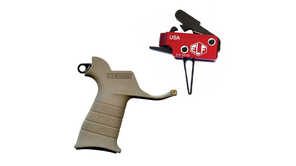 Elftmann Tactical Elftmann Match Trigger Straight MATCH-S W/ Stark SE-2 AR-15 Pistol Grip With CR123 Battery Storage And Sling Hook Mount FDE MATCH-S-KIT24