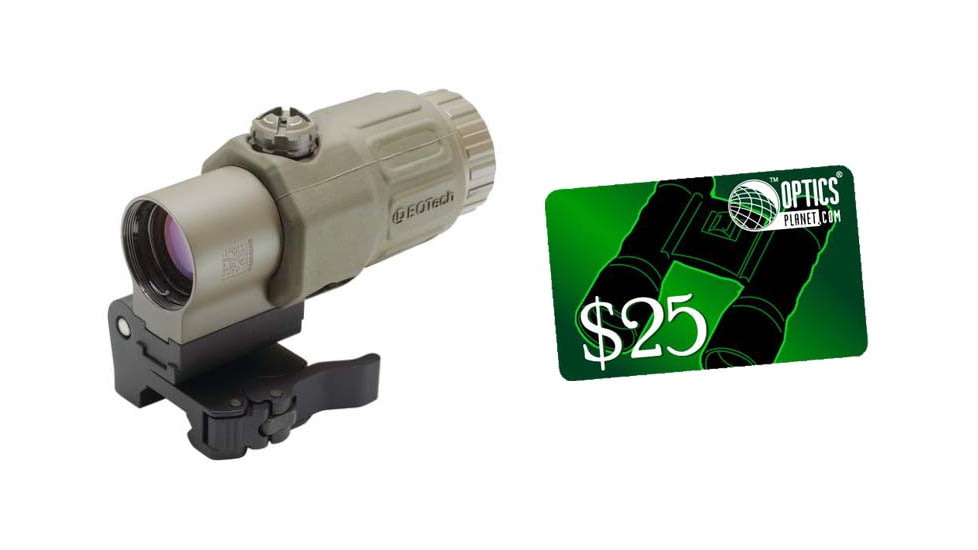 Eotech G33 Magnifier with Switch to Side Mount, Tan G33.STS.TAN &amp; FREE 25 OpticsPlanet.com e-Gift Certificate