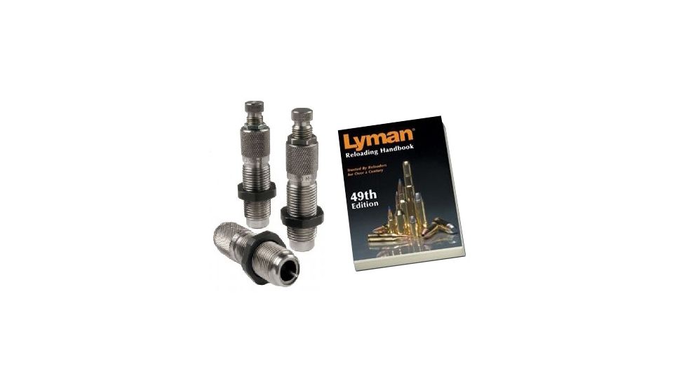 Lyman 500 S&amp;W Carbide Pistol 3 Die Set w/ Lyman 49th Edition Reloading Handbook, Soft Cover 7680126-KIT1