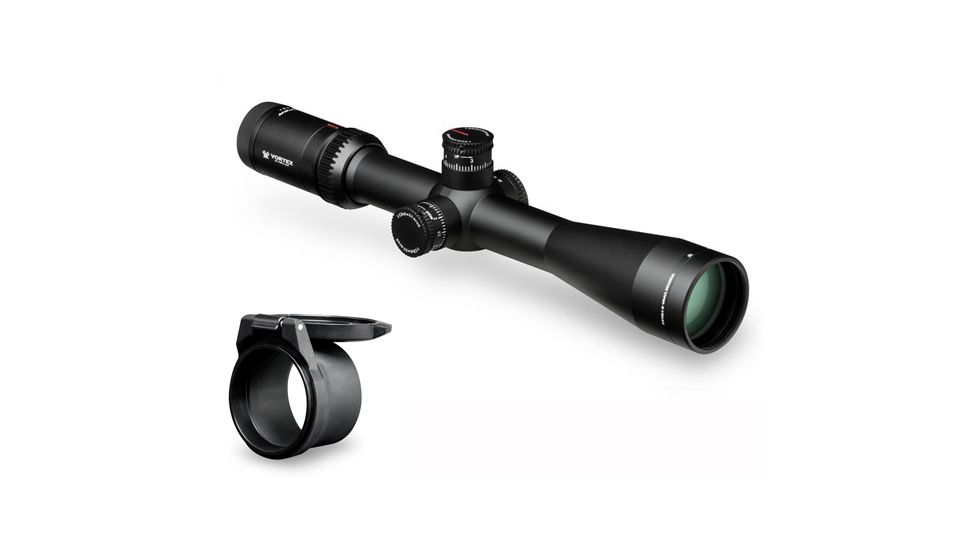 Vortex Viper HS-T 4-16x44 mm Rifle Scope, 30 mm Tube, Second Focal Plane, Black, Hard Anodized, Non-Illuminated VMR-1 MRAD Reticle, Mil Rad Adjustment, w/ Vortex Defender Flip Cap, VHS-4308-KIT1