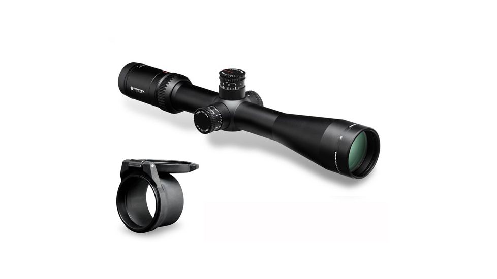 Vortex Viper HS-T 4-16x44 mm Rifle Scope, 30 mm Tube, Second Focal Plane, Black, Hard Anodized, Non-Illuminated VMR-1 MOA Reticle, MOA Adjustment, w/ Vortex Defender Flip Cap, VHS-4309-KIT1