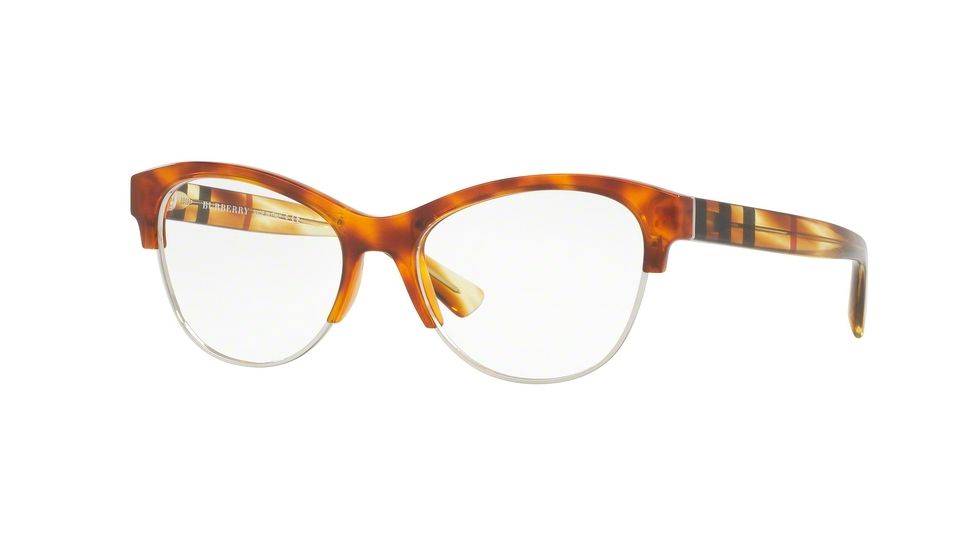 Burberry BE2235 Single Vision Prescription Eyeglasses 3605-53 - Light Havana Frame