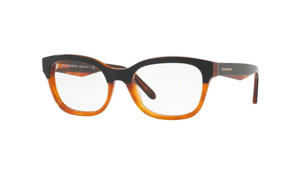 Burberry BE2257F Bifocal Prescription Eyeglasses 3650-53 - Top Black On Amber Frame