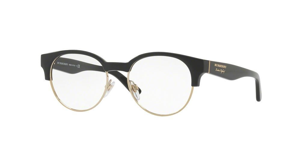 Burberry BE2261 Single Vision Prescription Eyeglasses 3001-50 - Black Light Gold Frame