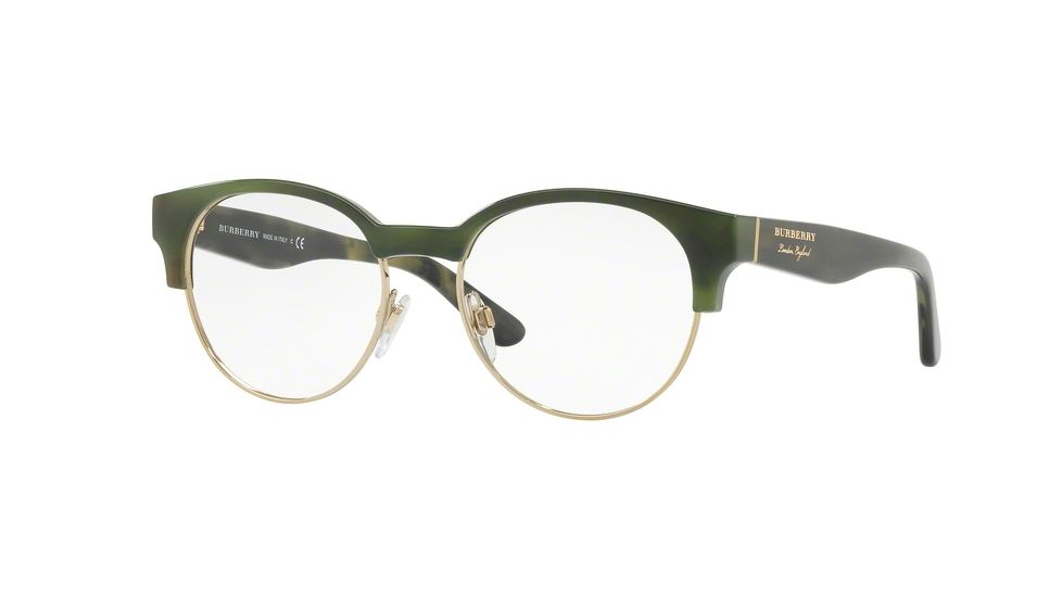 Burberry BE2261 Single Vision Prescription Eyeglasses 3659-50 - Striped Green/light Gold Frame